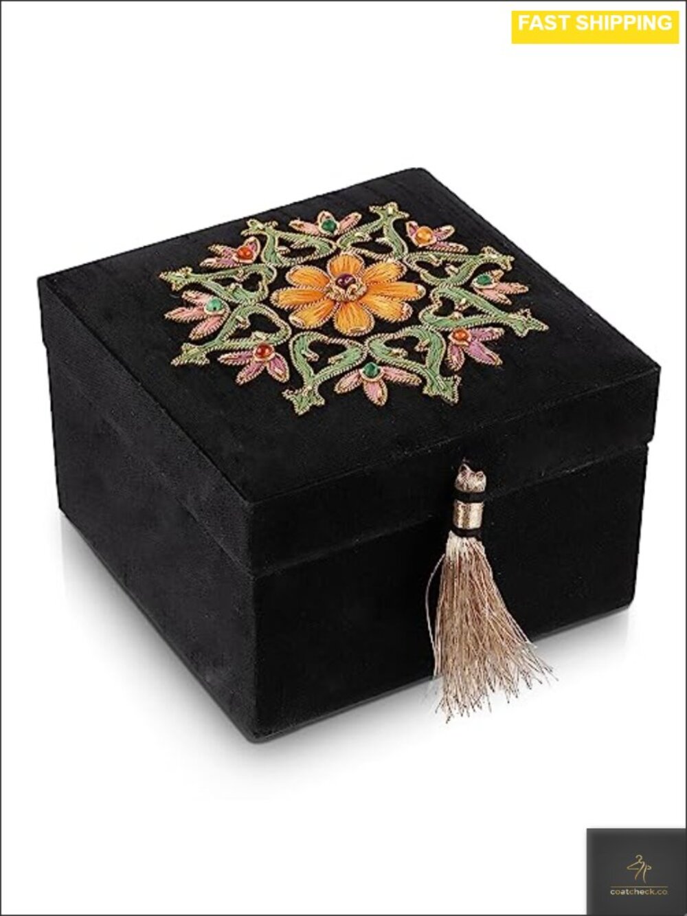 Hand Embroidered Jewelry Box Zardozi Ruby Keepsake Trinket Organizer